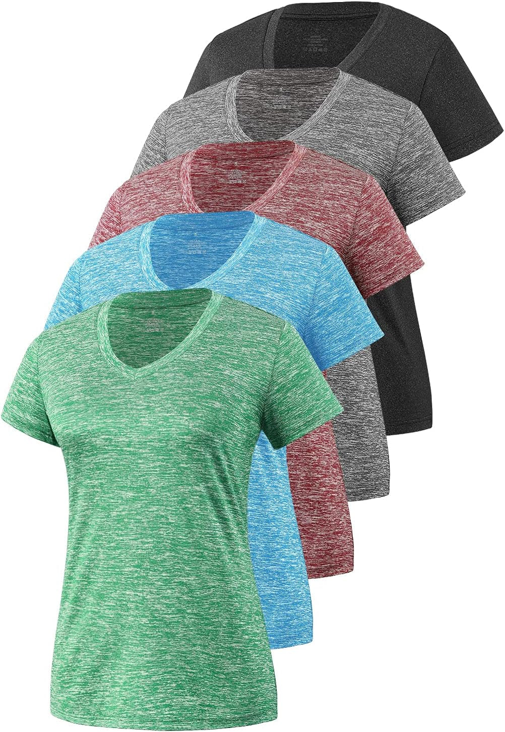 5-Pack Women'S Short Sleeve Dry Fit T-Shirt Moisture Wicking V-Neck Tee | Exercise Yoga Tees,Quick Dry Tops for Workout,Gym